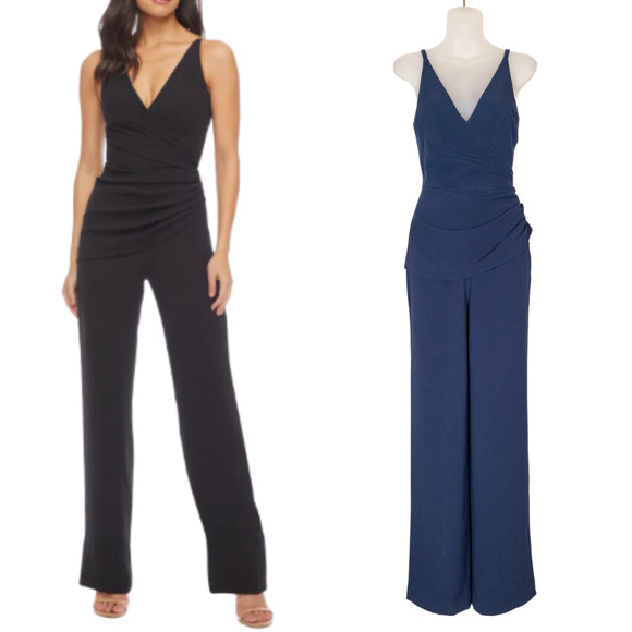 DRESS THE POPULATION Navy Blue Sam Ruched Jumpsuit Sleeveless Women's Small - Picture 1 of 6